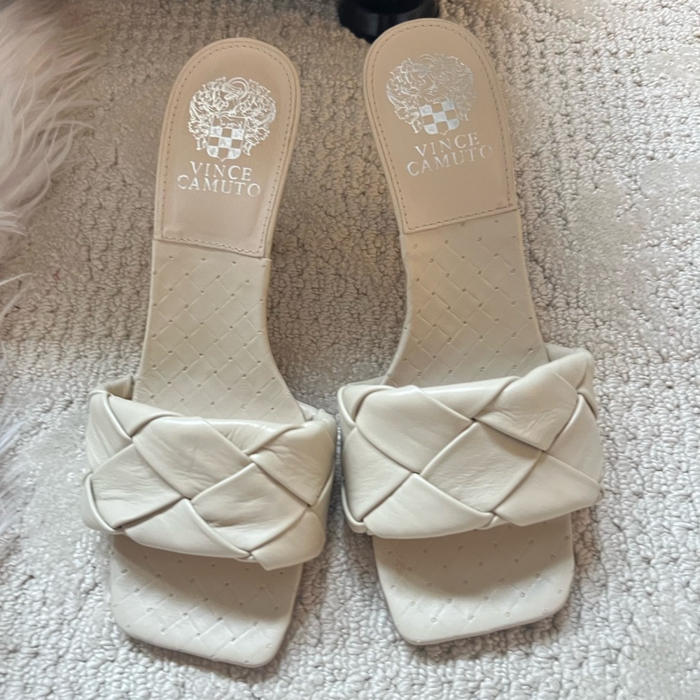 Vince Camuto Cream Braided Slide Sandals
